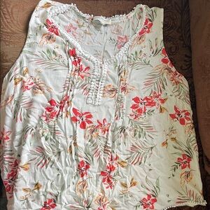 Skies Are Blue Floral Sleeveless Blouse - Red and Green